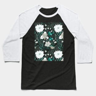 Floral garden with bird navy blue, green and neutral Baseball T-Shirt